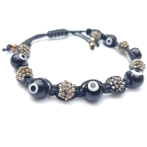 Unisex Leather Evil Eye w/Silver Accents Bracelet - Picture 3 of 5